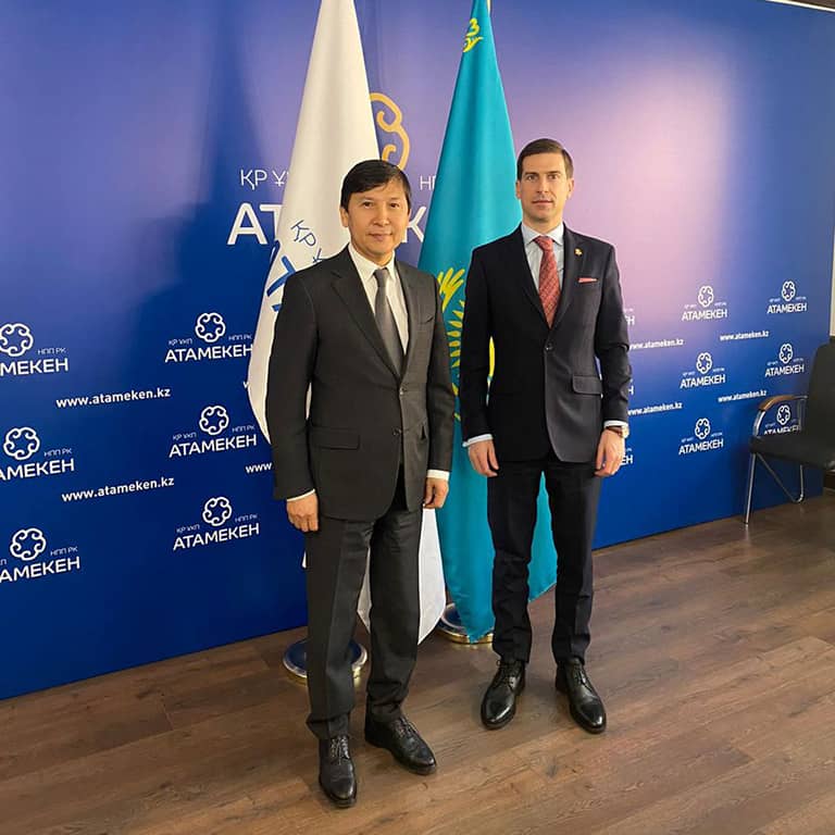 Meeting Between BeNeLux Chamber President Denis Van den Weghe and Foreign Trade Chamber of Kazakhstan Chairman Murat Karimsakov